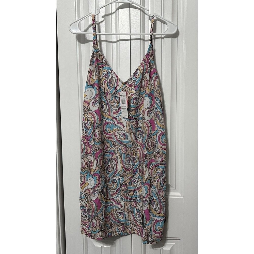 Roxy Daytrip Mini V Neck Slip Dress Swirly Daze Large Retro Swirl NEW